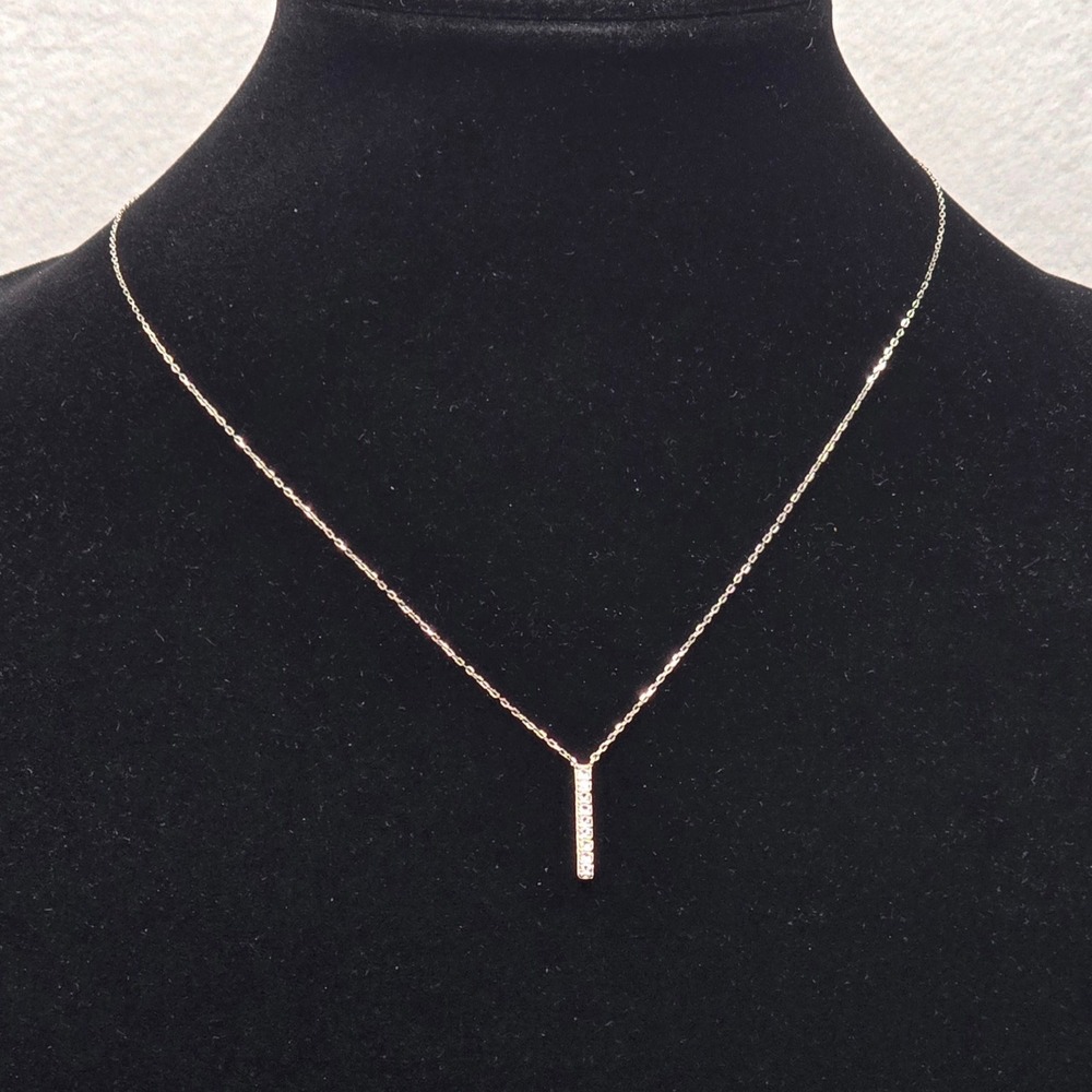 SUN 925 Necklace Sterling Silver Cubic Zirconia Vertical Bar Pendant Jewelry